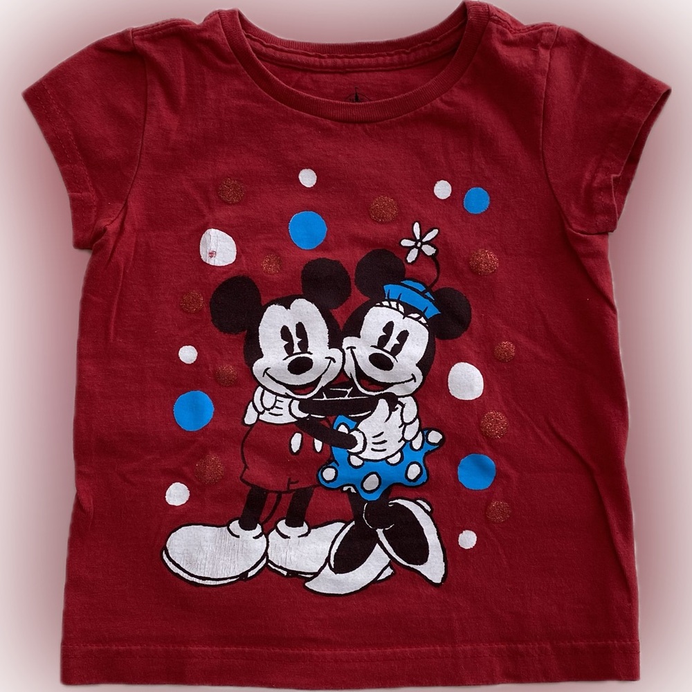 Toddler Disney Mickey And Minnie Red Shirt glitter dots XS (4t)